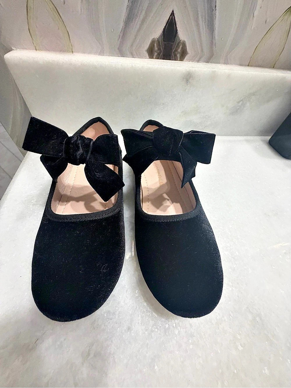 Kiderence Toddler Girls Velvet Bow Mary Jane Flats Black